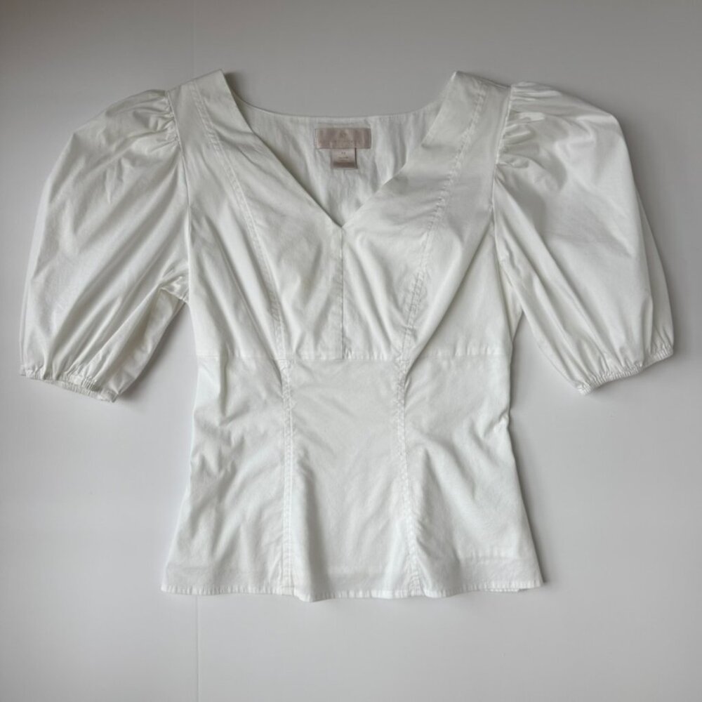 Rachel Parcell Puff Sleeve Smocked White Blouse XS | Feminine Minimalist - Picture 3 of 7